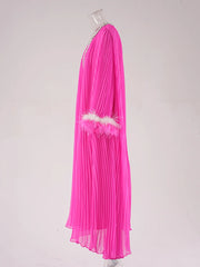 Ruched Pleat Feather Diamonds Spliced Dress