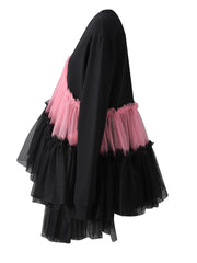 Black Mesh Ruffle Irregular Mini Dress