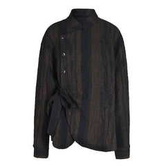 Brown Striped Blouse – Textured Minimalism in Cotton-poly Blend