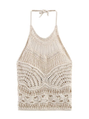 Knitted Halter Backless Tie-Detail Top
