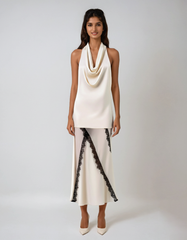 Satin Lace Halter Top & Midi Skirt Set