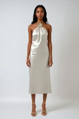 Flower Halter Satin Dress