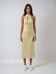 Satin Halter Long Dress – Backless Summer Midi