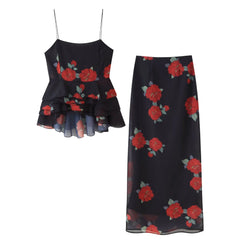 Floral Pleat 2-piece Set – Suspender Top & Slim Midi Skirt