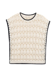 Color Block Hollow-Out Knit Vest – Casual Chic Elegance
