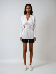 Elegant V-Neck Pleated Blouse