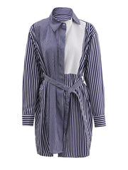 Striped Color-block Belted Shirt