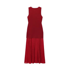 Red Knitted Sleeveless Midi Dress