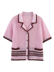 Vintage Striped Knit Cardigan – Notched Collar Charm