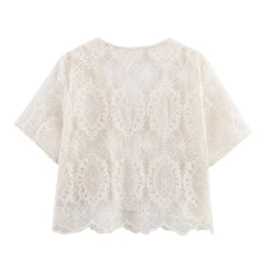 Mesh Embroidered Twin Set – Short Shirt & Straight Tube Skirt