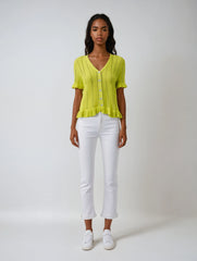 Citrus Glow Hollow-Knit Ruffle Cardigan