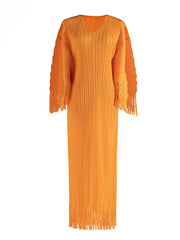 V-Neck Pleated Long Dress