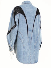 Denim Lace Panel Top – Cotton-poly Textured Fusion