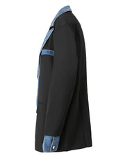 Denim Spliced Contrast Blazer – Tailored Mixed Media