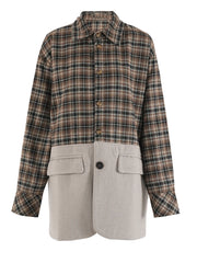 Dual-Tone Khaki Plaid Patchwork Blazer