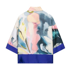 Contrast Tie-Dye Satin Smock Blouse