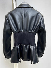 Faux Leather Blazer with Elastic Cinched Waist