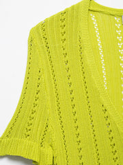 Citrus Glow Hollow-Knit Ruffle Cardigan