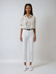 Beige Embroidered Loose-Fit Blouse