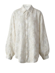 Beige Embroidered Loose-Fit Blouse