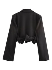 Chic Cropped Black Blazer with Bow Detail