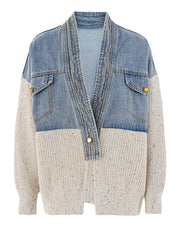 Beige V-Neck Knit Cardigan