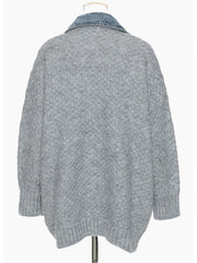 Gray Denim-Inspired Irregular Knit Cardigan