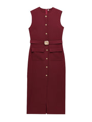 Classic O-Collar Sleeveless Midi Dress
