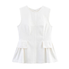 Summer Casual Solid Pocket Top