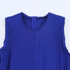 Blue Linen-look Sleeveless Midi Dress