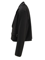 Grommet-Embellished Cropped Black Blazer