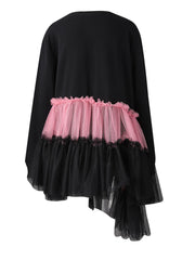 Black Mesh Ruffle Irregular Mini Dress