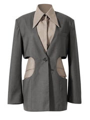 Color-block Hollow Blazer