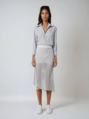 Button-down Shirt & Embroidered White Skirt Set