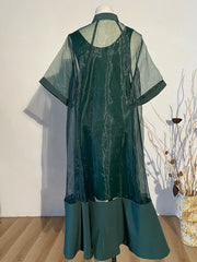 Green Irregular Organza Shirt Dress