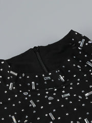 Stand Collar Long Sleeve Diamond Dress