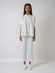 Elegant Hollow Lace Hem Blouse – Timeless White