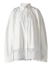 Elegant Hollow Lace Hem Blouse – Timeless White