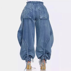 Wide Leg Drawstring Jeans