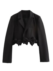 Chic Cropped Black Blazer with Bow Detail