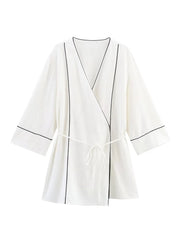 Lace-up V-neck Top & Wide-leg Pants Set – Elegant Spring Statement