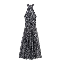 Summer Dot Halter Backless Maxi Dress