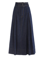 High Waist Denim Buckle A-line Skirt