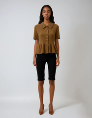 Short-Sleeve Pleated Hem Knit Cardigan