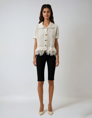 Short Knit Cardigan with Tassel Detail