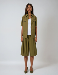 Single-breasted Shirt & Front-zip Shorts With Pockets