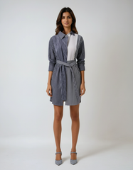 Striped Color-block Belted Shirt