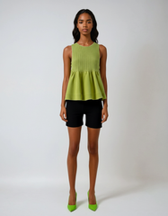 Summer 2025 Green Tiered Knit Sleeveless Vest