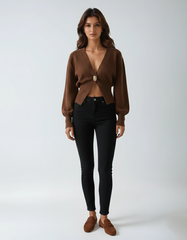 V-Neck Buttoned Knit Cardigan