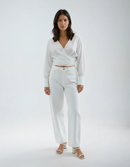 White Irregular Wrap Blouse